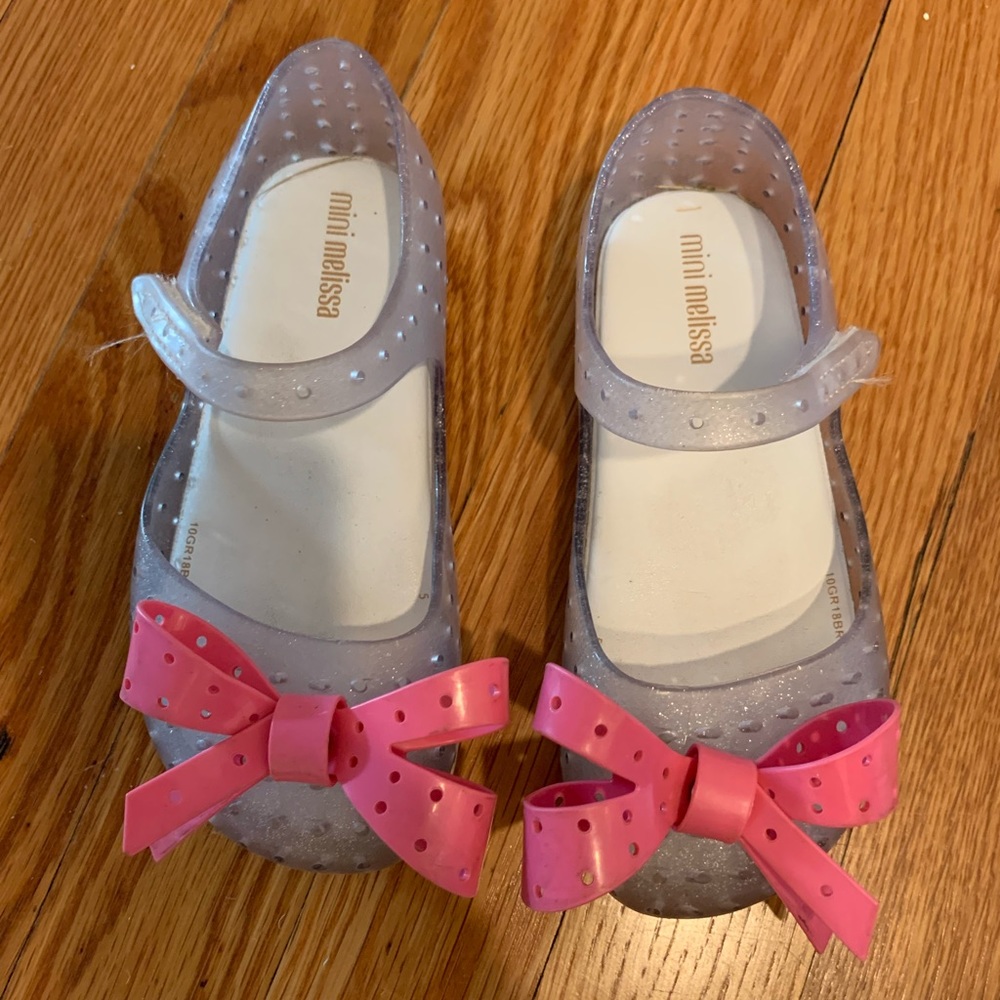Mini Melissa, Size 10 girls, clear sparkle & pink